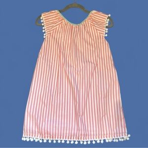 Girls Stripe Dress Pink White Pompom Ribbon Beach Lightweight Comfy